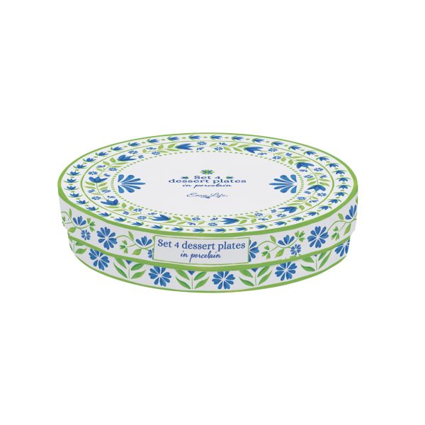 Easy Life Flowers Garden 4 Dessert Plates 19cm - Blue & Green