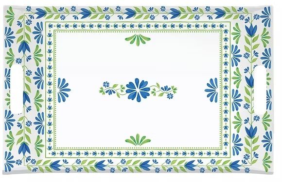 Easy Life Flowers Garden 47×31cm Serving Tray - Blue & Green