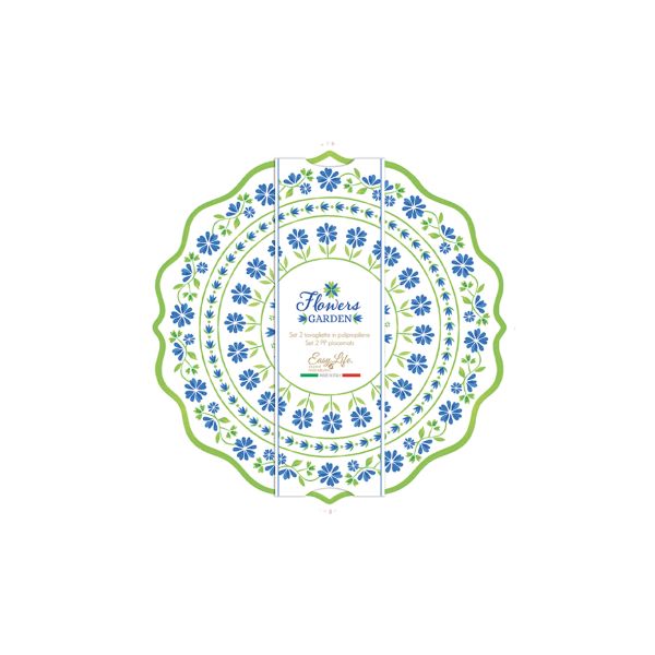 Easy Life Flowers Garden 34.5cm Dish Mats Set of 2 - Blue & Green