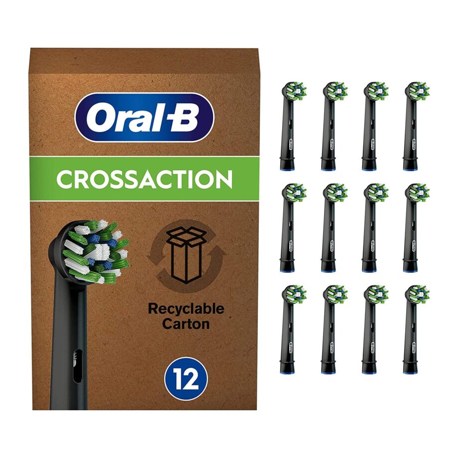 Oral-B Cross Action Electric Toothbrush Head with CleanMaximiser Technology Pack of 12 - Black
