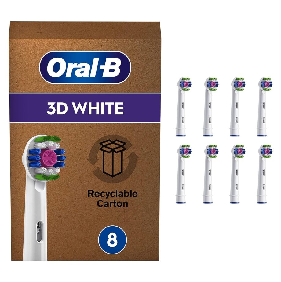 Oral-B 3D White Electric Toothbrush Heads with CleanMaximiser Technology – 8 Pack