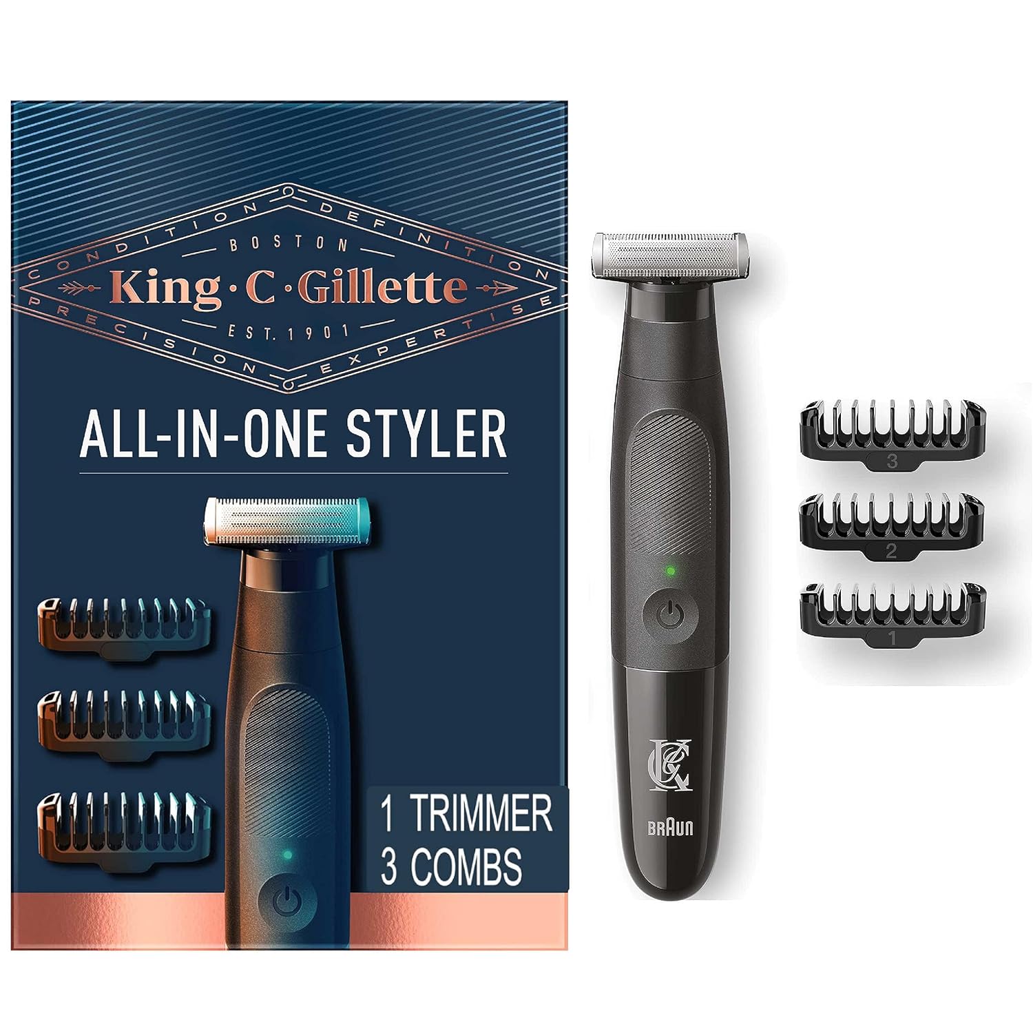 King C. Gillette All-in-One Stubble Trimmer: Cordless, Waterproof, 4D Blade  - BLACK