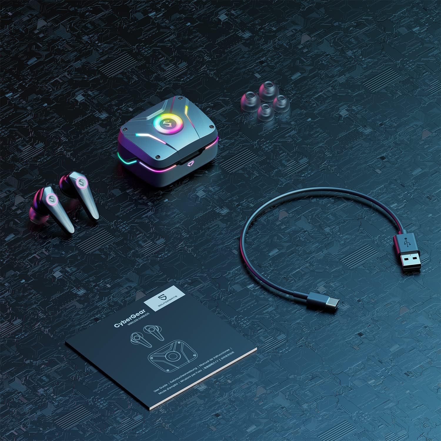 SoundPEATS CyberGear: Bluetooth 5.3, RGB Lights, Low-Latency, 26H Playtime - BLACK