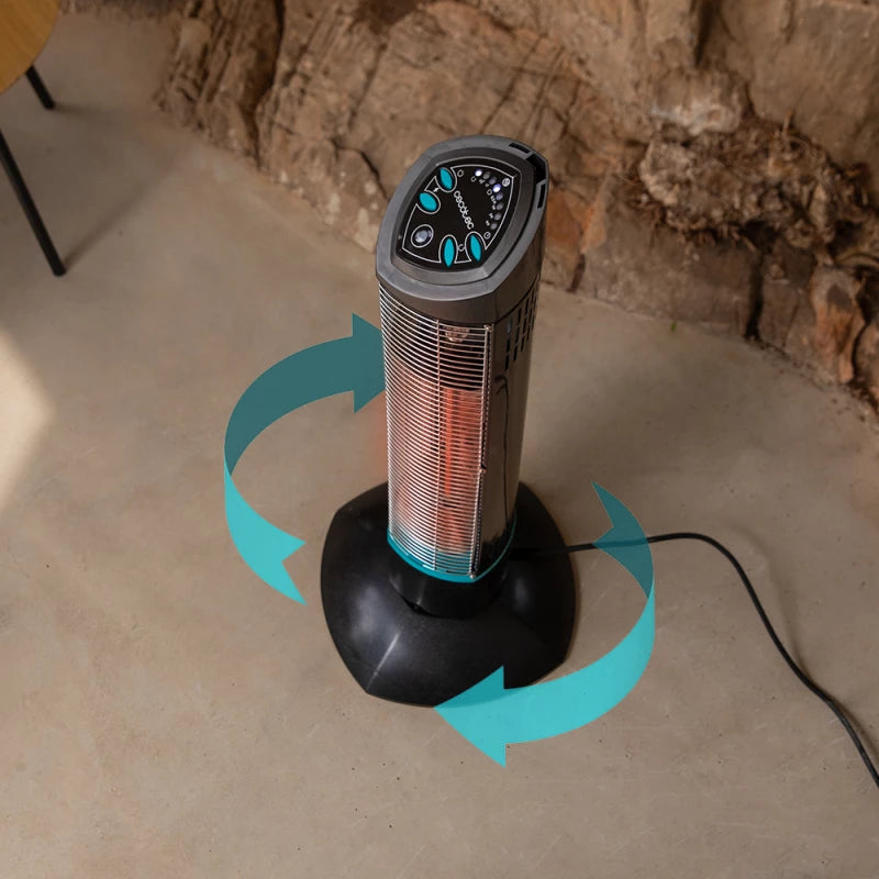 Cecotec ReadyWarm 1000 Power Tower Outdoor Heater - 1000W Halogen, IP55 Waterproof, Oscillation & Remote Control