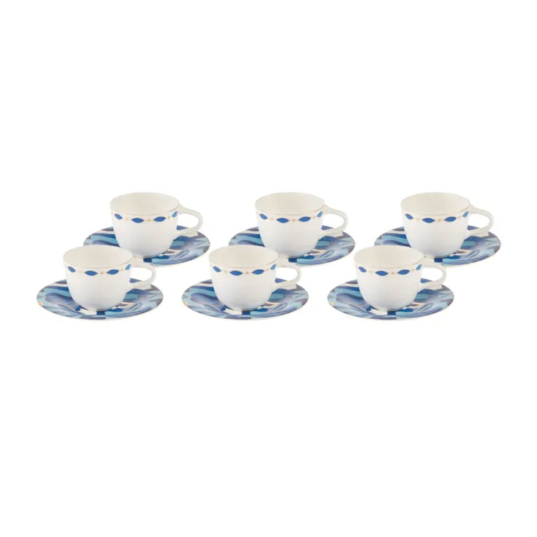Karaca Fine Pearl Azur 6-Person Coffee Set, Blue