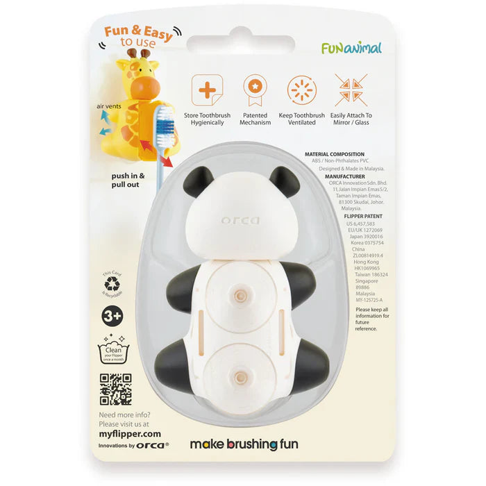 Flipper Fun Animal Toothbrush Cover with Suction Cup Holder (Panda)