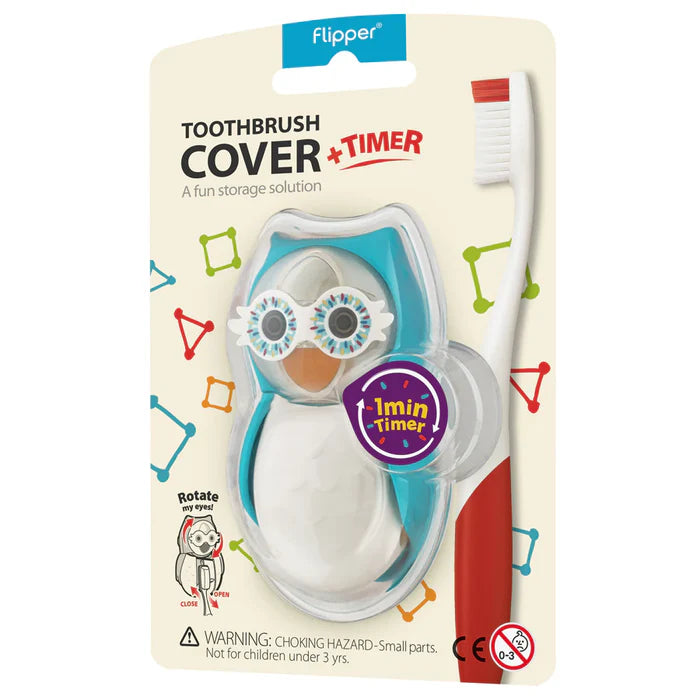 Flipper Kids Hygienic Toothbrush Holder with 1-Minute Timer - Owl Design (Blue)