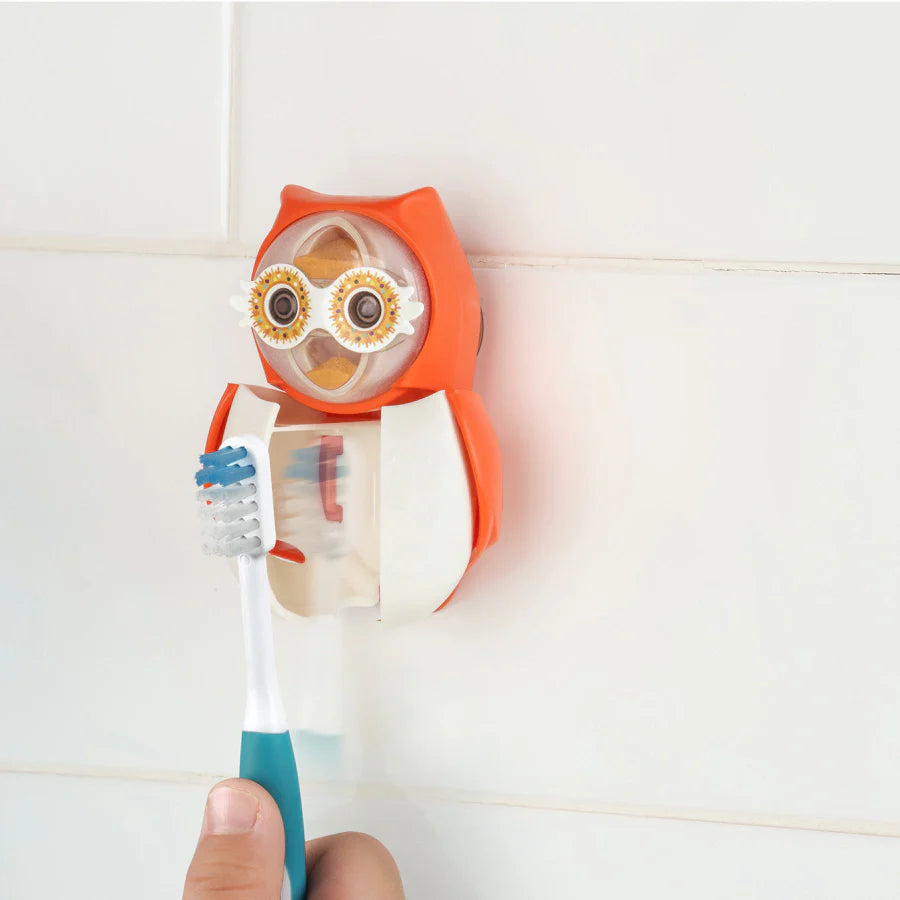 Flipper Kids Hygienic Toothbrush Holder with 1-Minute Timer - Owl Shape (Orange)