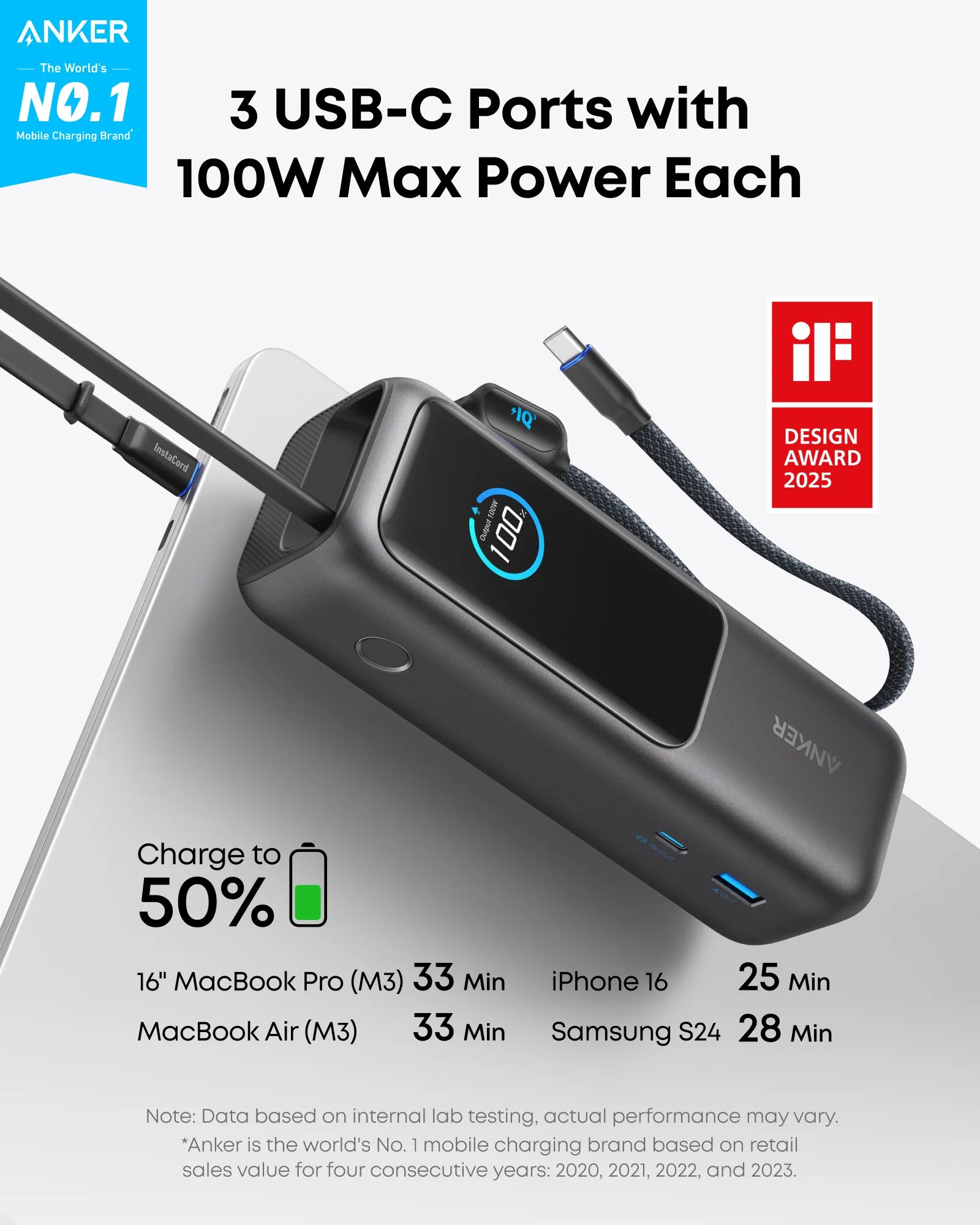 Anker 165W Power Bank | 25,000mAh USB-C Laptop Charger