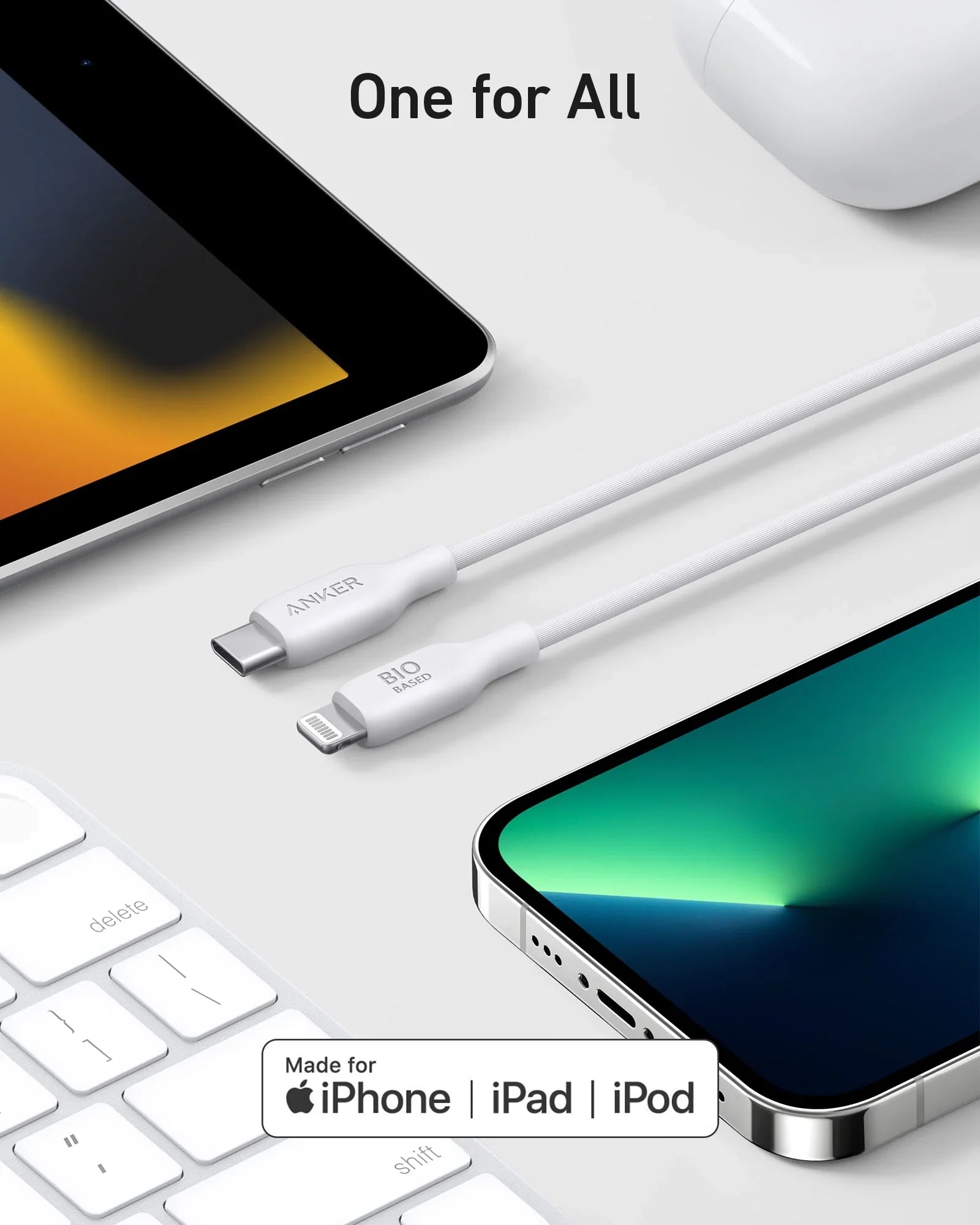 Anker 542 USB-C to Lightning Cable (Bio-Based 6ft) - White
