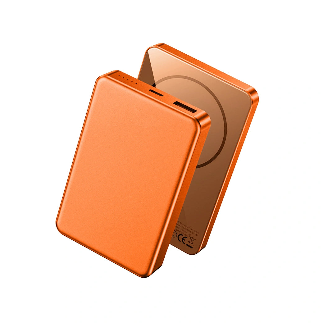 WIWU Ultra Thin Magnetic Power Bank 10000mAh - 15W Wireless Charging (Orange)