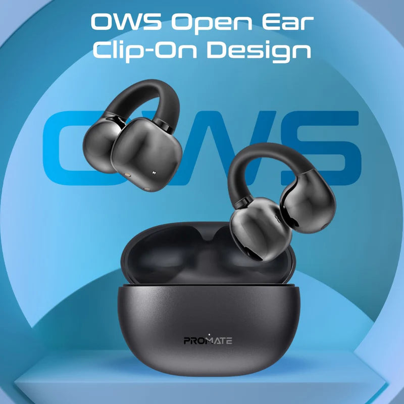 Promate AirClip AudioFit™ Open Ear Clip On TWS Earbuds w/ IntelliTouch - BLACK