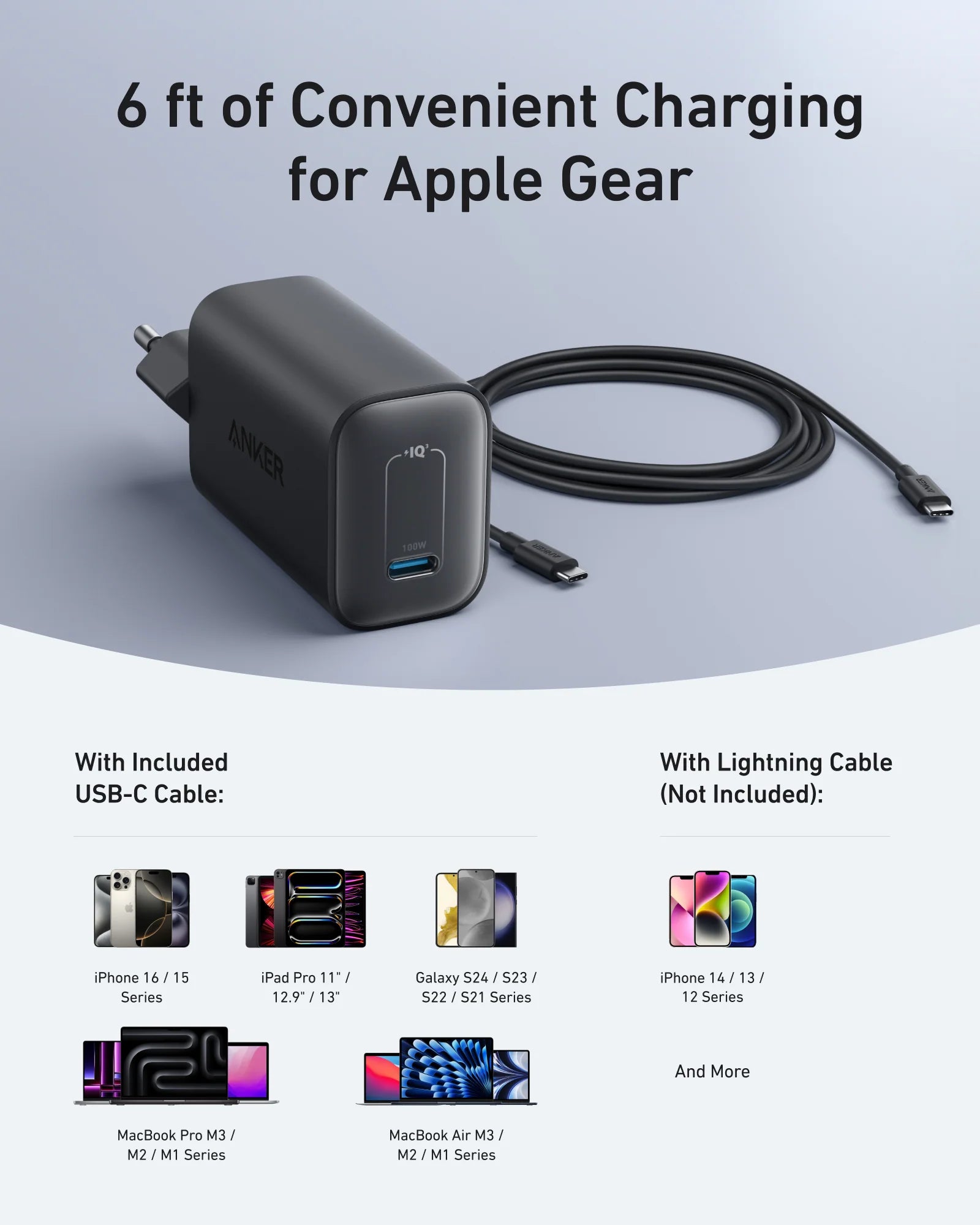 Anker Nano Charger (100W) with USB-C Cable – Ultra-Compact | MacBook Fast Charging