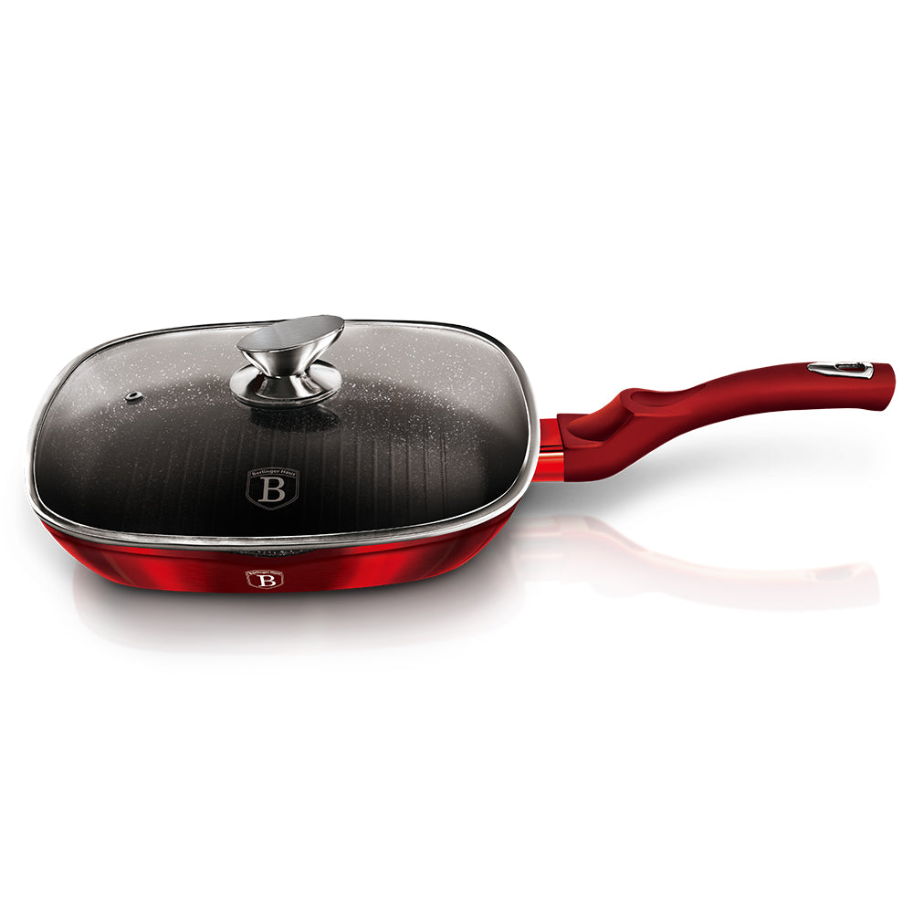 Grill Pan with Glass Lid 28 cm - Berlinger Haus Burgundy