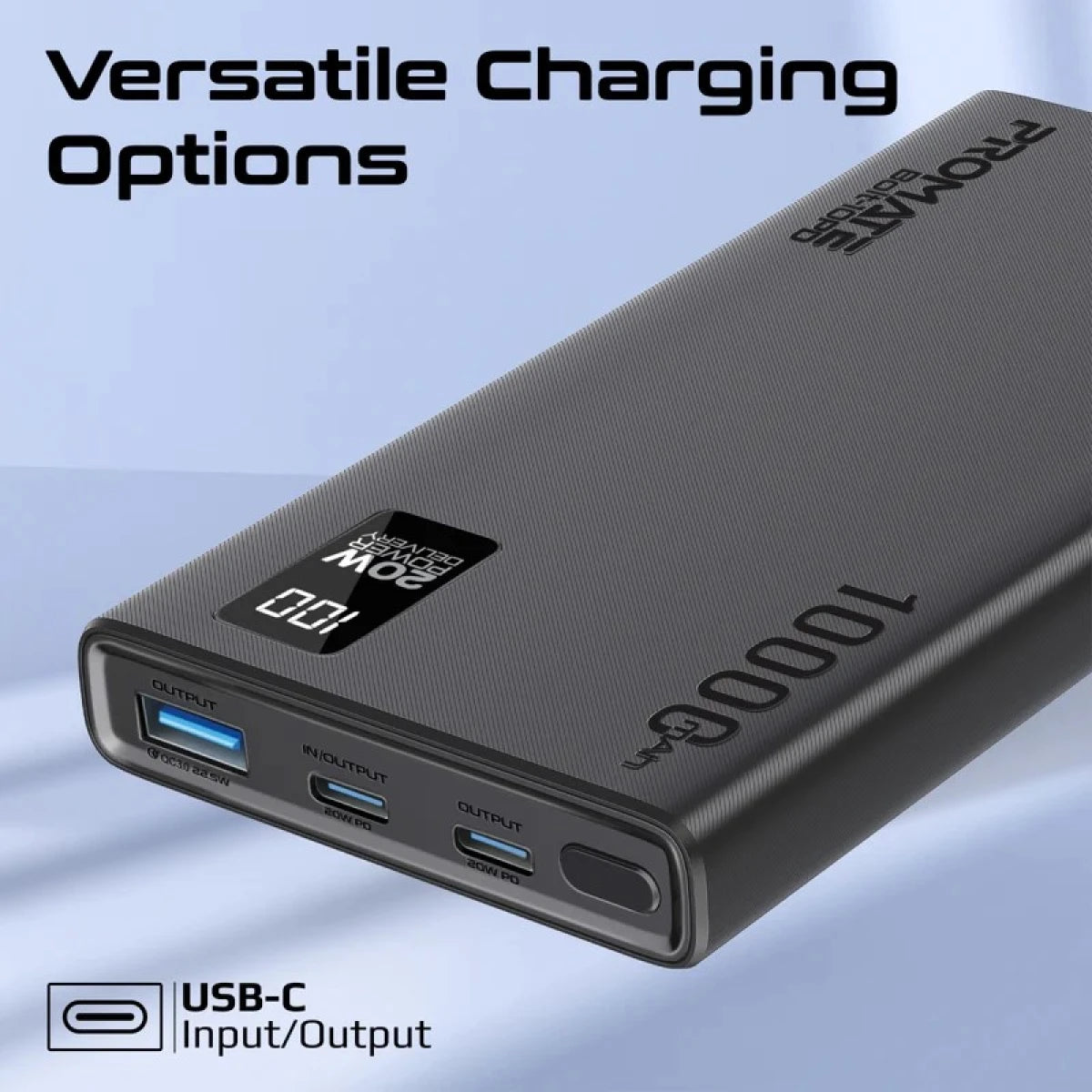 Promate Bolt-10PD Super-Slim Power Bank 10000mAh 20W USB-C with LED Display