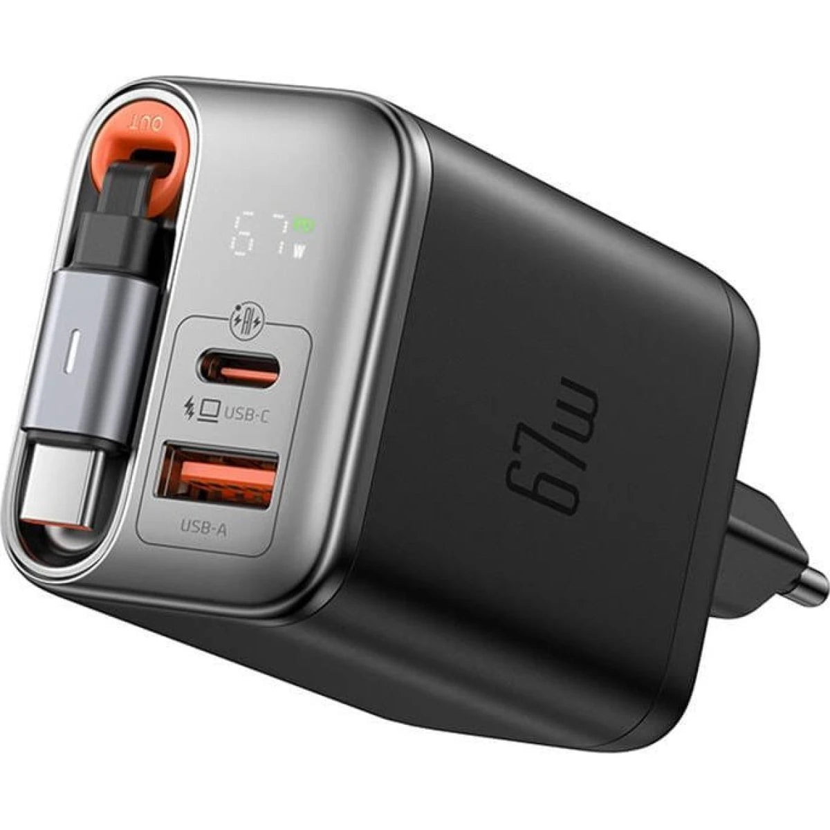 Mcdodo GaN 67W Wall Charger with Retractable USB-C Cable & Display