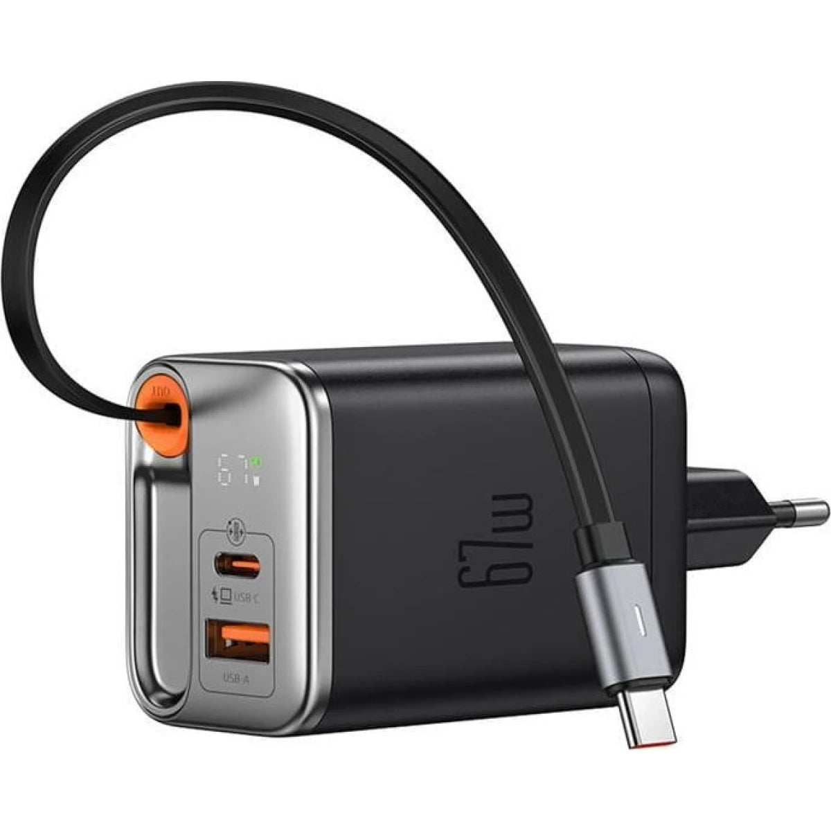 Mcdodo GaN 67W Wall Charger with Retractable USB-C Cable & Display