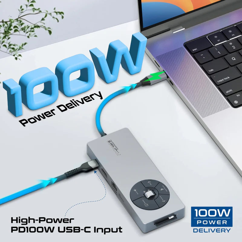 Promate ComandHub-Pro 14-in-1 Highspeed Multiport USB-C Hub with 100W PD Passthrough & Multimedia Controls