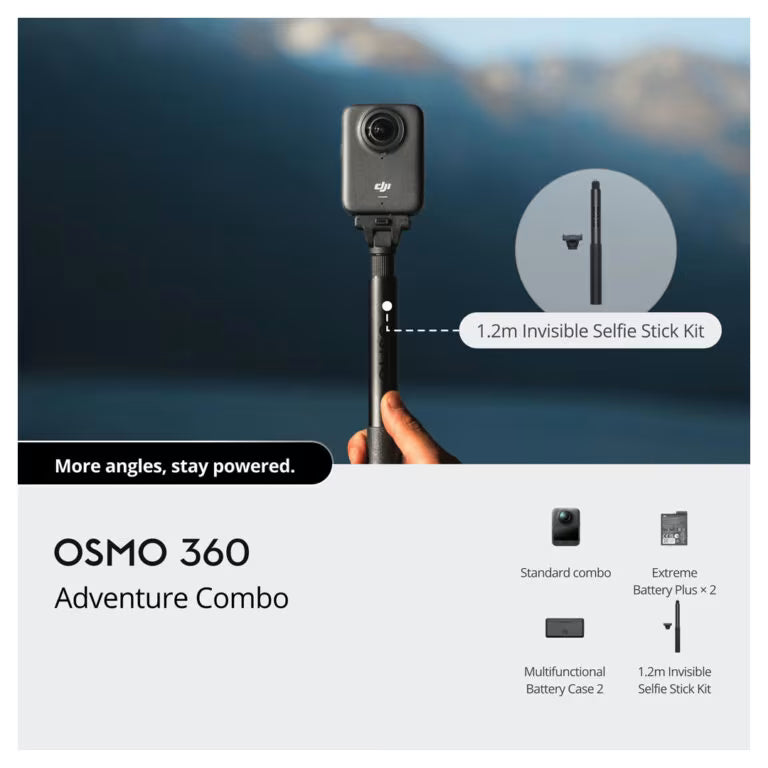 DJI Osmo 360 Adventure Combo – 8K 360° Action Camera, 1-Inch Sensor, 120MP, 4-Mic Audio, 3 Batteries