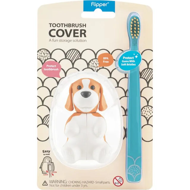Flipper - Fun Animal Toothbrush With Holder for Kids - Beagle (Colour May Vary)