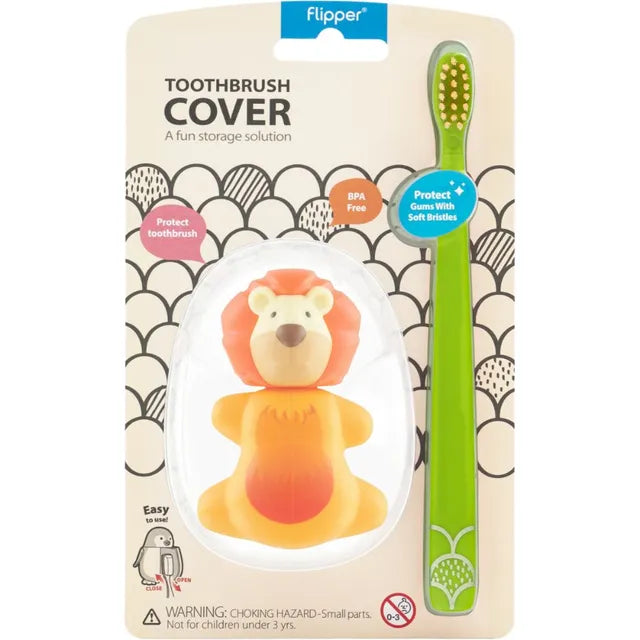 Flipper - Fun Animal Toothbrush With Holder for Kids - Lion (Colour May Vary)