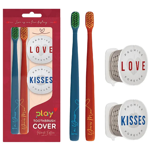 Flipper - 2-in-1 Toothbrush With Cover for Couple - Blue & Red