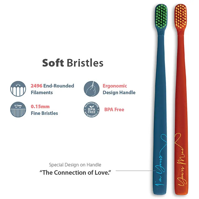 Flipper - 2-in-1 Toothbrush With Cover for Couple - Blue & Red