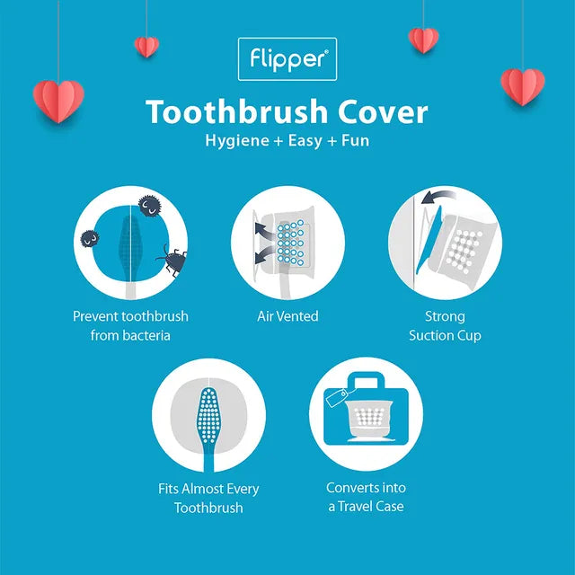 Flipper - 2-in-1 Toothbrush With Cover for Couple - Blue & Red
