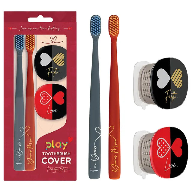 Flipper - 2-in-1 Toothbrush With Cover for Couple - Grey & Red