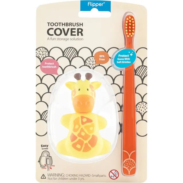 Flipper - Fun Animal Toothbrush With Holder for Kids - Giraffe (Colour May Vary)