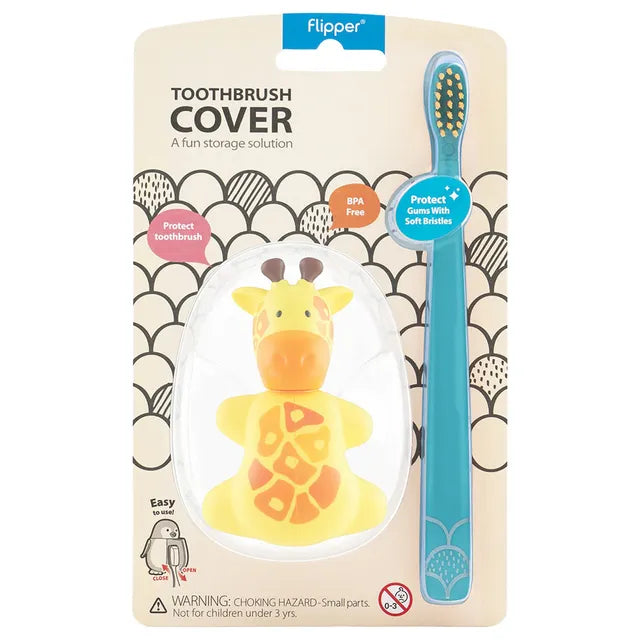 Flipper - Fun Animal Toothbrush With Holder for Kids - Giraffe (Colour May Vary)