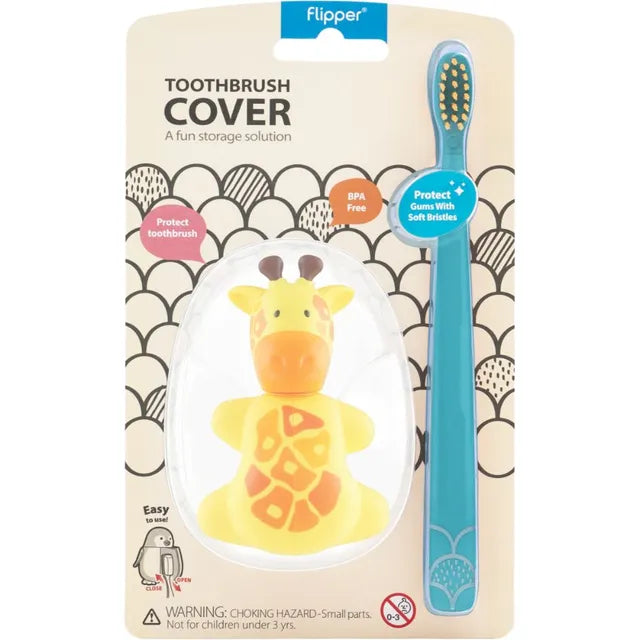 Flipper - Fun Animal Toothbrush With Holder for Kids - Giraffe (Colour May Vary)