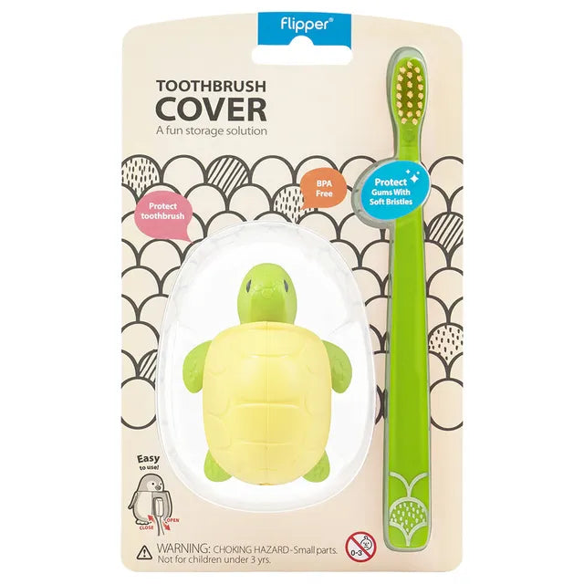 Flipper - Fun Animal Toothbrush With Holder for Kids - Turtle (Colour May Vary)