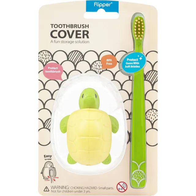 Flipper - Fun Animal Toothbrush With Holder for Kids - Turtle (Colour May Vary)