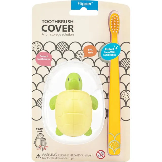 Flipper - Fun Animal Toothbrush With Holder for Kids - Turtle (Colour May Vary)