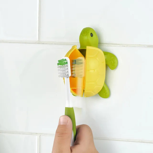 Flipper - Fun Animal Toothbrush With Holder for Kids - Turtle (Colour May Vary)