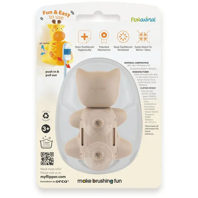 Flipper - Hygienic Toothbrush Holder With Suction Cup, Cat, 3Y+