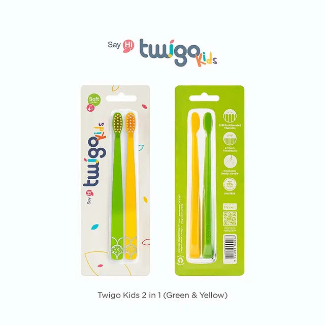 Flipper Toothbrush Twigo Kids 2-in-1 - Green/Yellow - Pack of 2