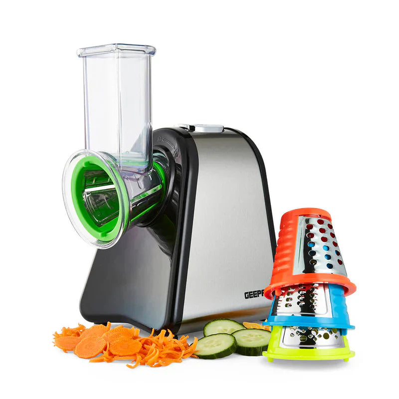 Geepas GSM63022UK 4-in-1 Salad Maker – 200W, Stainless Steel, 4 Cones, Shred, Slice, Grind & Mash, 2-Year Warranty