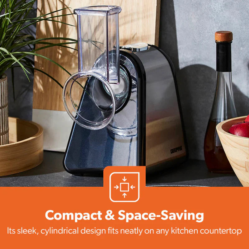 Geepas GSM63022UK 4-in-1 Salad Maker – 200W, Stainless Steel, 4 Cones, Shred, Slice, Grind & Mash, 2-Year Warranty