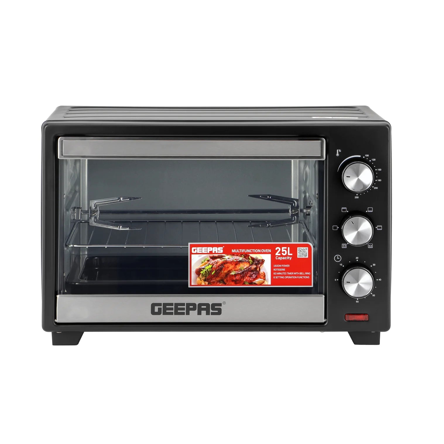 Geepas Electric Oven GO34040 | 25L Capacity | 1600W Power | Rotisserie Function | Adjustable Temperature Control | 60-Min Timer | 2 Years Warranty