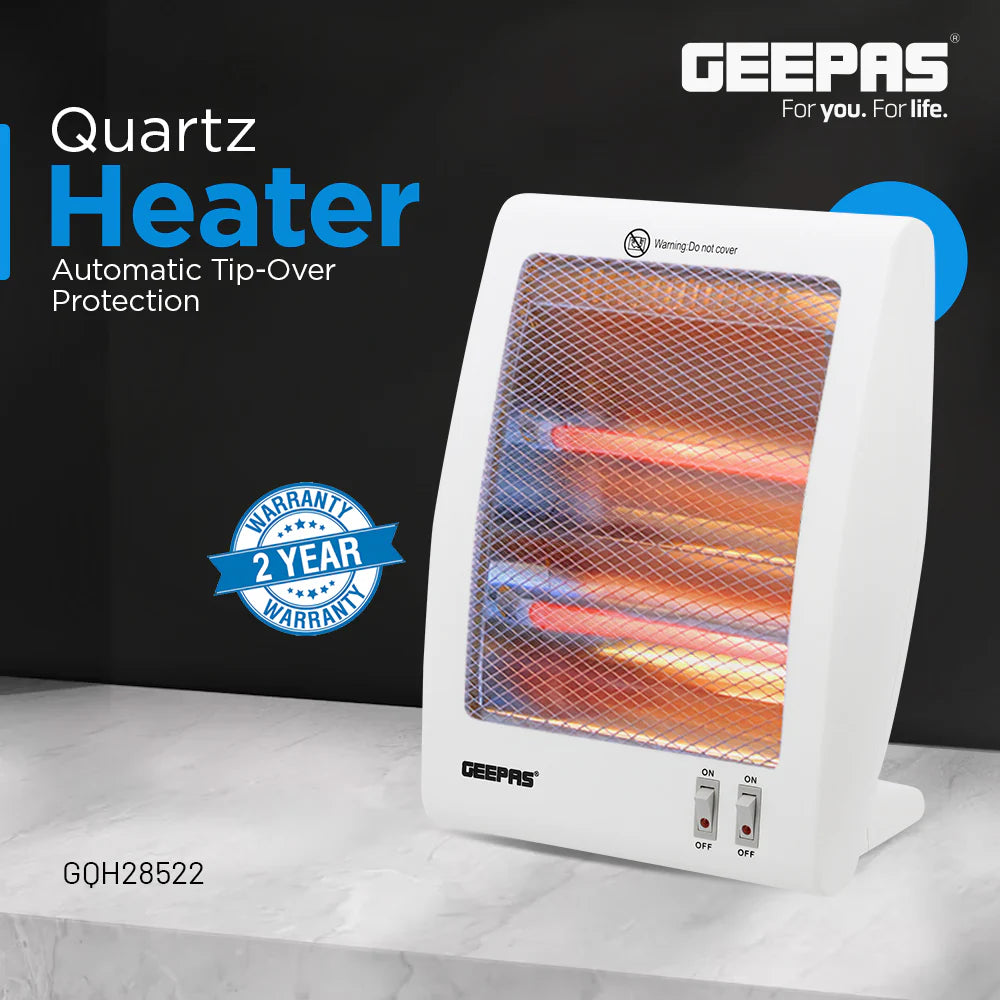Geepas Quartz Heater GQH28522 | 400W/800W Instant Heating | 2 Heat Settings | Automatic Tip-Over Safety Protection | Energy Efficient | 2 Years Warranty