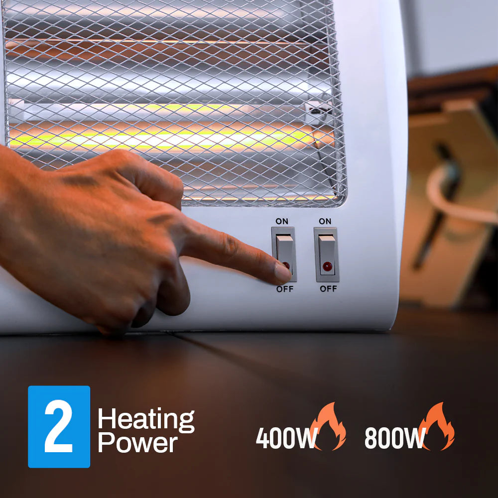 Geepas Quartz Heater GQH28522 | 400W/800W Instant Heating | 2 Heat Settings | Automatic Tip-Over Safety Protection | Energy Efficient | 2 Years Warranty