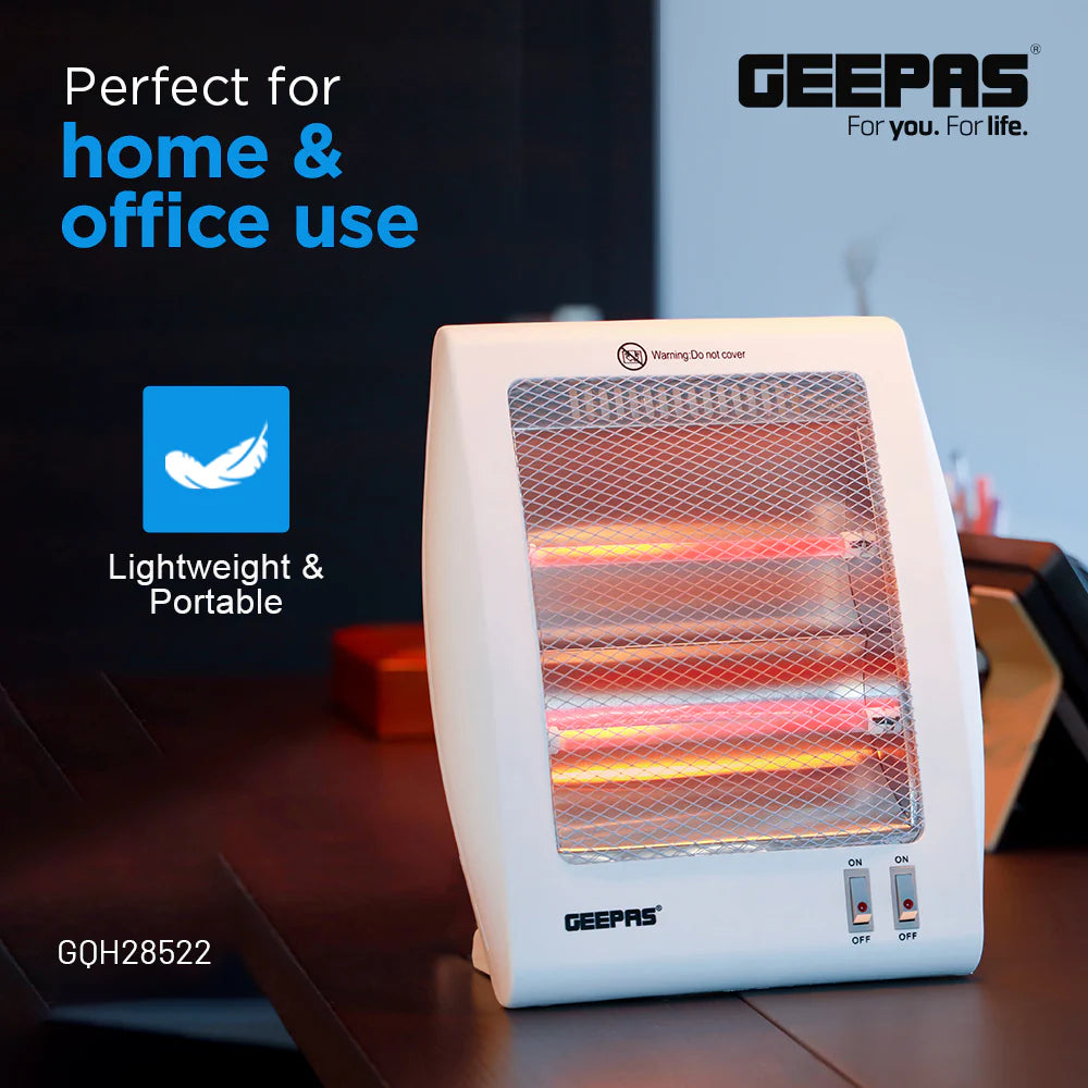Geepas Quartz Heater GQH28522 | 400W/800W Instant Heating | 2 Heat Settings | Automatic Tip-Over Safety Protection | Energy Efficient | 2 Years Warranty