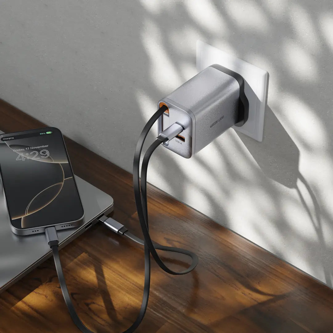 Green Lion 40W GaN UK Wall Charger + Type-C Cable – Gray