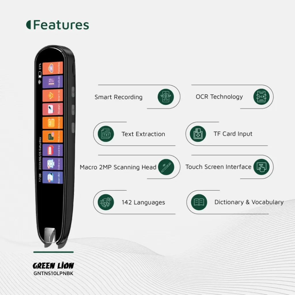 Green Lion Translation Pen with Touch Screen – 142 Languages