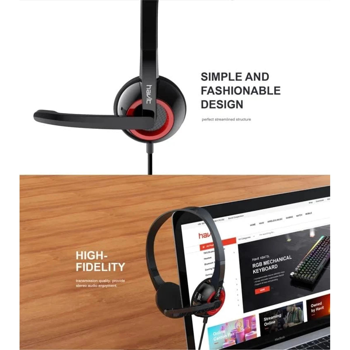 HAVIT H202d Wired Headset for PC with Built-in Mic