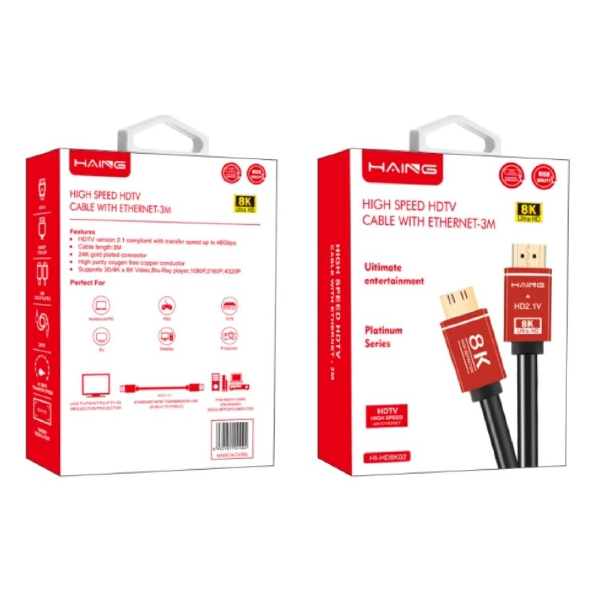 HAING 8K High Speed HDTV HDMI 2.1 Cable with Ethernet 3M