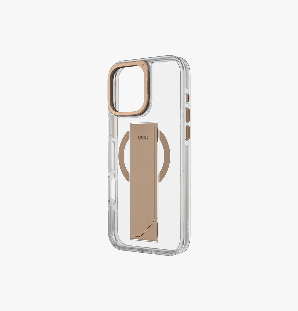 UNIQ HYBRID IPHONE 16 PRO (2024) 6.3 HELDRO MAX MAGCLICK WITH CAMERA STAND - TAUPE GOLD