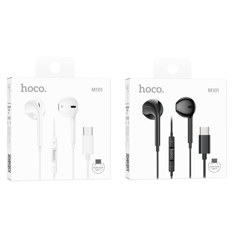 hoco M101 Wired Earphones with Microphone | 3.5mm Jack | In-Ear Headphones | Black & White